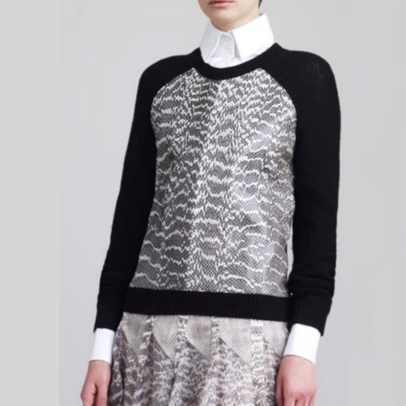 Jason Wu Genuine Snakeskin & Wool Raglan Sleeve Sweater In Black, Cream Size S - Picture 1 of 11